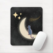 Starry Night Cat and Crescent Moon Mousepad (Mit Mouse)