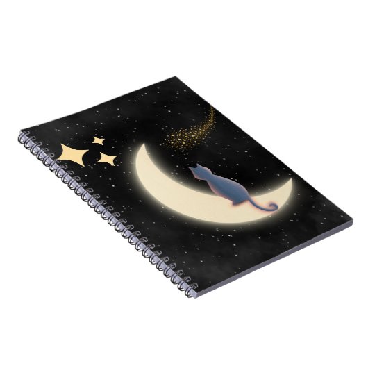 Starry Night Cat and Crescent Moon Notizblock (Rechte Seite)