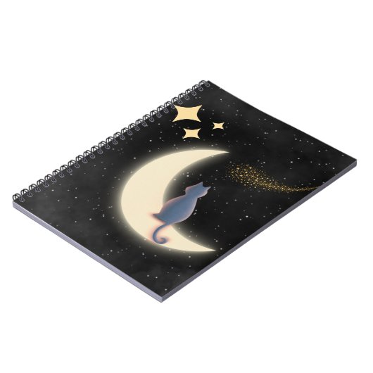Starry Night Cat and Crescent Moon Notizblock (Linke Seite)