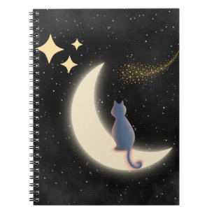 Starry Night Cat and Crescent Moon Notizblock