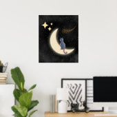 Starry Night Cat and Crescent Moon Poster (Heimbüro)