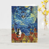 Starry Night Cat Anniversary Karte (Gelbe Blume)