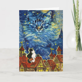 Starry Night Cat Anniversary Karte
