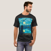 Starry Night Cat Art – Van Gogh Style Night  T-Shirt (Vorne ganz)
