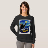 Starry Night Cat – Artistic Black Cat Reaching the T-Shirt (Vorne ganz)
