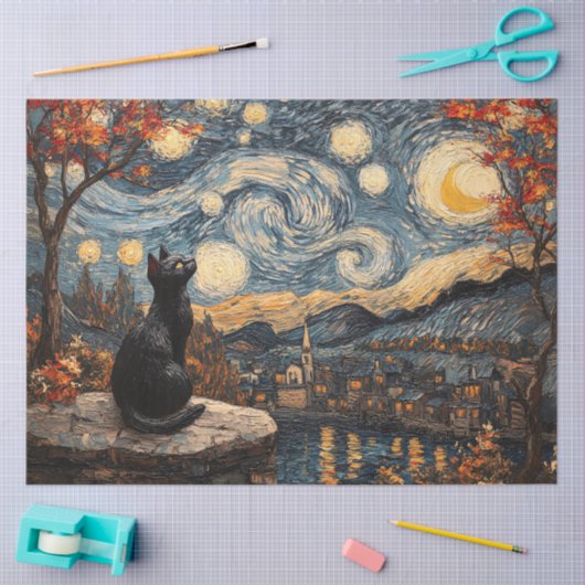 Starry Night Cat Decoupage Seidenpapier (Basteln)