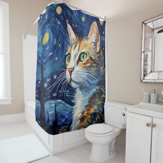 Starry Night Cat Duschvorhang (Beispiel)