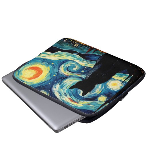 Starry Night Cat Laptopschutzhülle (Vorne Knopf)