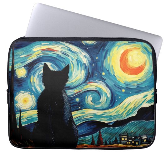 Starry Night Cat Laptopschutzhülle (Vorderseite)