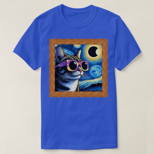 Starry night cat mit Sonnenbrille in Finsternis T-Shirt (Design vorne)