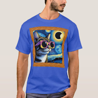 Starry night cat mit Sonnenbrille in Finsternis T-Shirt