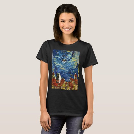 Starry Night Cat mit Website für Frauen T - Shirt (Vorne ganz)