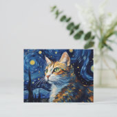 Starry Night Cat Postkarte (Stehend Vorderseite)