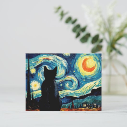 Starry Night Cat Postkarte (Stehend Vorderseite)