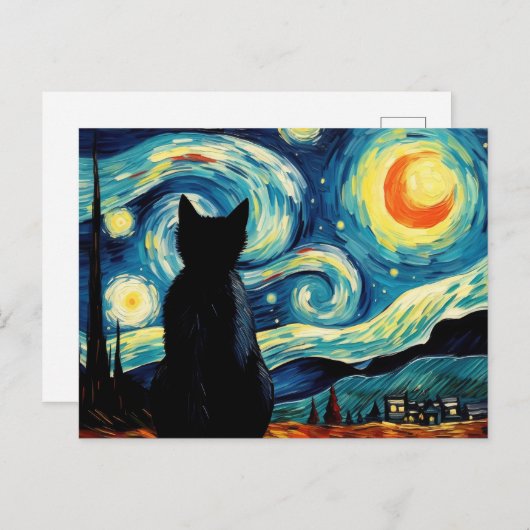 Starry Night Cat Postkarte (Vorne/Hinten)