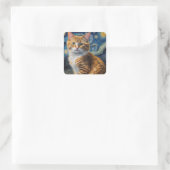 Starry Night Cat Quadratischer Aufkleber (Tasche)
