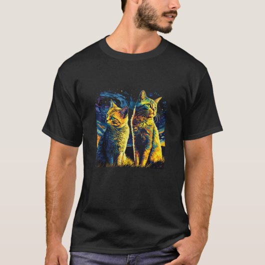 Starry Night Cat Van Gogh Cat Funny Couples Cat Lo T-Shirt (Vorderseite)