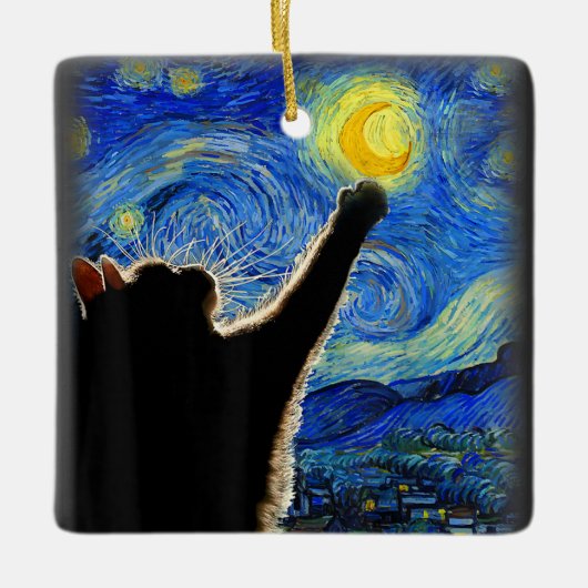 Starry Night Cat, Van Gogh Cat Lover Cat Vater Mam Keramikornament (Vorderseite)