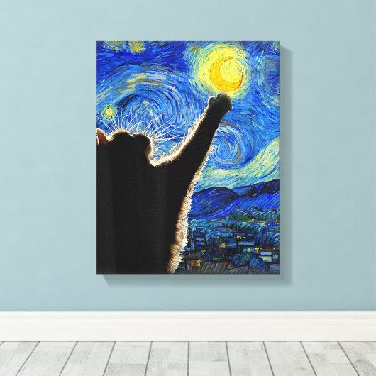Starry Night Cat, Van Gogh Cat Lover Cat Vater Mam Leinwanddruck (Insitu (Holzboden))