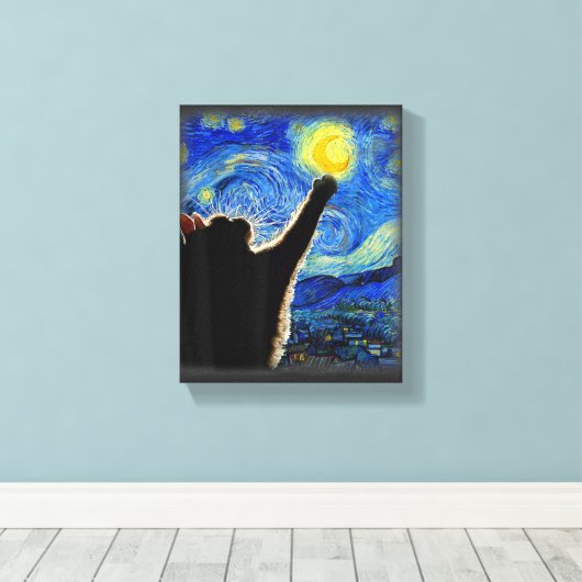 Starry Night Cat, Van Gogh Cat Lover Cat Vater Mam Leinwanddruck (Insitu (Holzboden))