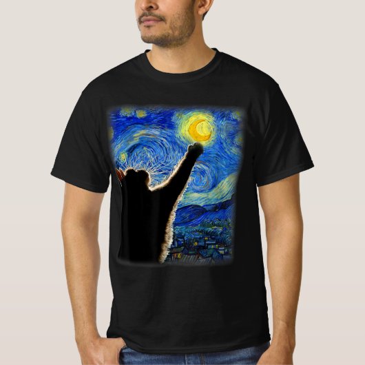 Starry Night Cat, Van Gogh Cat Lover Cat Vater Mam T-Shirt (Vorderseite)