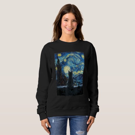 Starry Night Cat, Van Gogh Cat Lovers Gifts Cat Mo Sweatshirt (Vorne ganz)