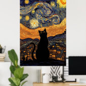 Starry Night Cat Van Gogh Inspired Starry Sky Poster (Heimbüro)