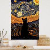 Starry Night Cat Van Gogh Inspired Starry Sky Poster (Küche)