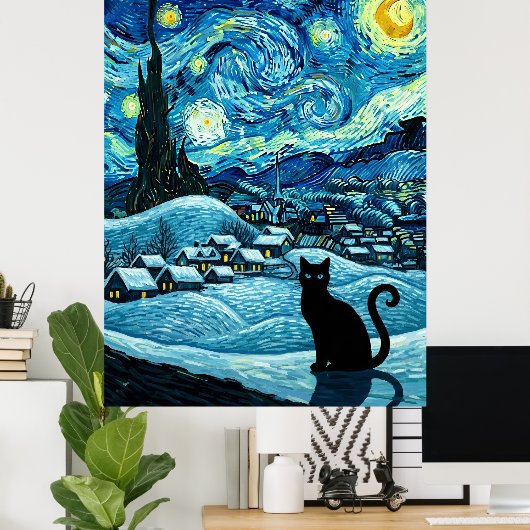 Starry Night Cat Van Gogh Inspired Starry Sky Poster (Heimbüro)
