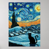 Starry Night Cat Van Gogh Inspired Starry Sky Poster (Vorne)