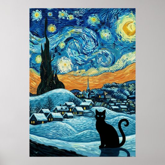 Starry Night Cat Van Gogh Inspired Starry Sky Poster (Vorne)
