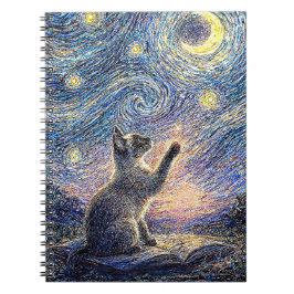 Starry Night Cat – Van Gogh Style Art  Notizblock