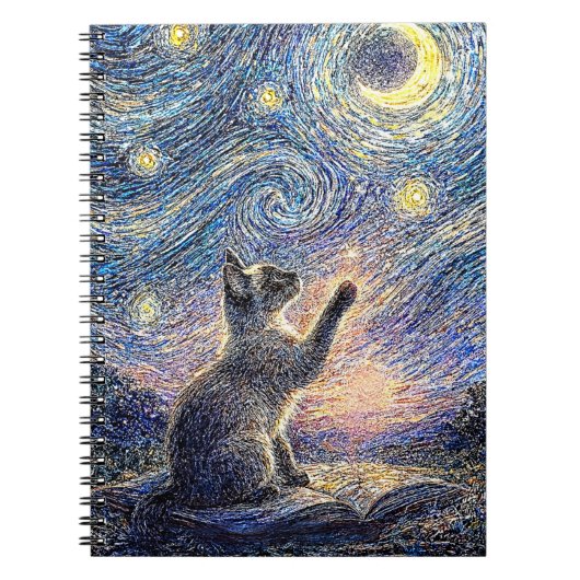 Starry Night Cat – Van Gogh Style Art  Notizblock (Vorderseite)