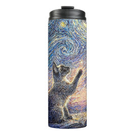 Starry Night Cat – Van Gogh Style Art  Thermosbecher