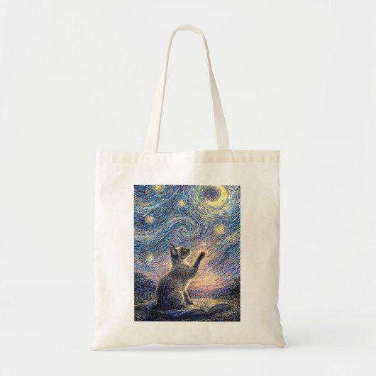 Starry Night Cat – Van Gogh Style Art  Tragetasche (Vorne)