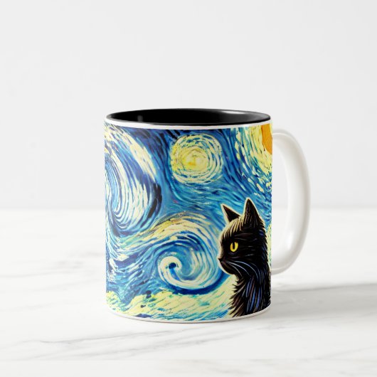 Starry Night Cat - Zwei-Tone-Tasse Zweifarbige Tasse (VorderseiteRechts)