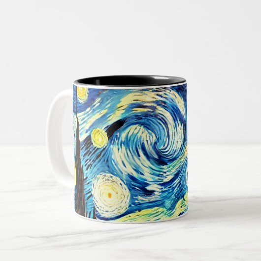 Starry Night Cat - Zwei-Tone-Tasse Zweifarbige Tasse (Vorderseite Links)