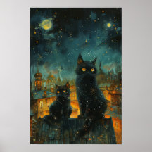 Starry Night Cats: Cosmic City Rooftop Kunst