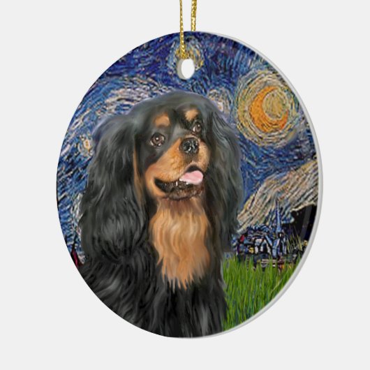 Starry Night - Cavalier (schwarz / Tan) Keramikornament (Links)