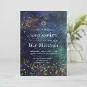Starry Night Celestial Galaxy Bar Mitzvah Einladung (Stehend Vorderseite)