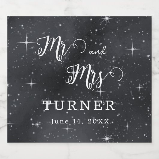 Starry Night Celestial Mr. und Mrs. Wedding Schaumweinetikett (Einzelnes Label)