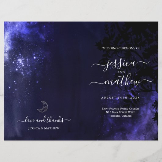 Starry Night Celestial Night Sky Hochzeitsprogramm (Vorderseite)