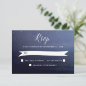Starry Night Celestial Stars Wedding RSVP Card Karte (Stehend Vorderseite)