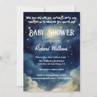 Starry Night Celestial Watercolor Babydusche Einladung