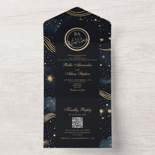 Starry Night Celestial Wedding All In One Einladung (Innen Boden)