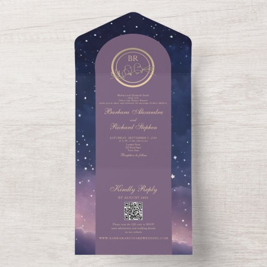 Starry Night Celestial Wedding All In One Einladung (Innen Boden)