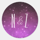 Starry Night Celestial Wedding Monogram Runder Aufkleber (Vorderseite)