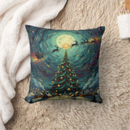 Starry Night Christmas 16x16 Santa Sleigh Kissen