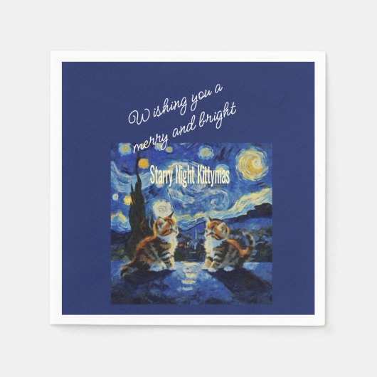 Starry Night Christmas Cat Lover Kittymas Fun Serviette (Vorderseite)