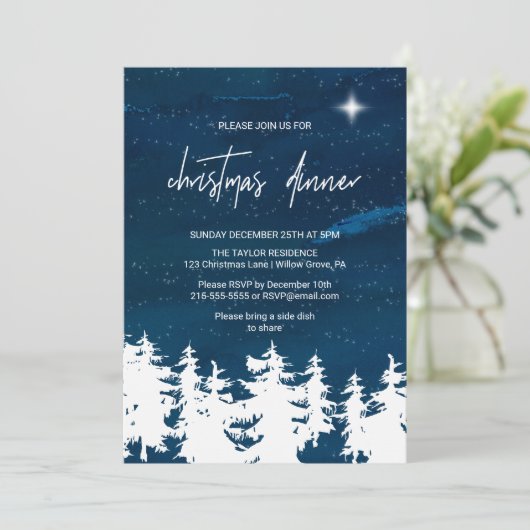 Starry Night Christmas Dinner Einladung (Stehend Vorderseite)